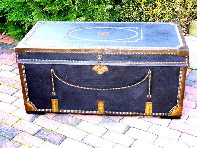 A Fine Leather Covered Chinese Export Campforwood Trunk circa 1830-1850